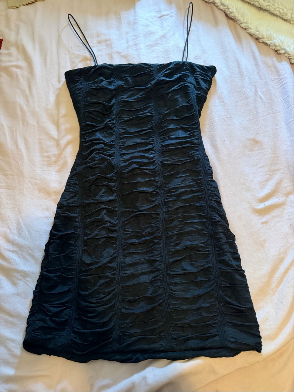 Windsor Black Ruched Spaghetti-Strap Mini Dress